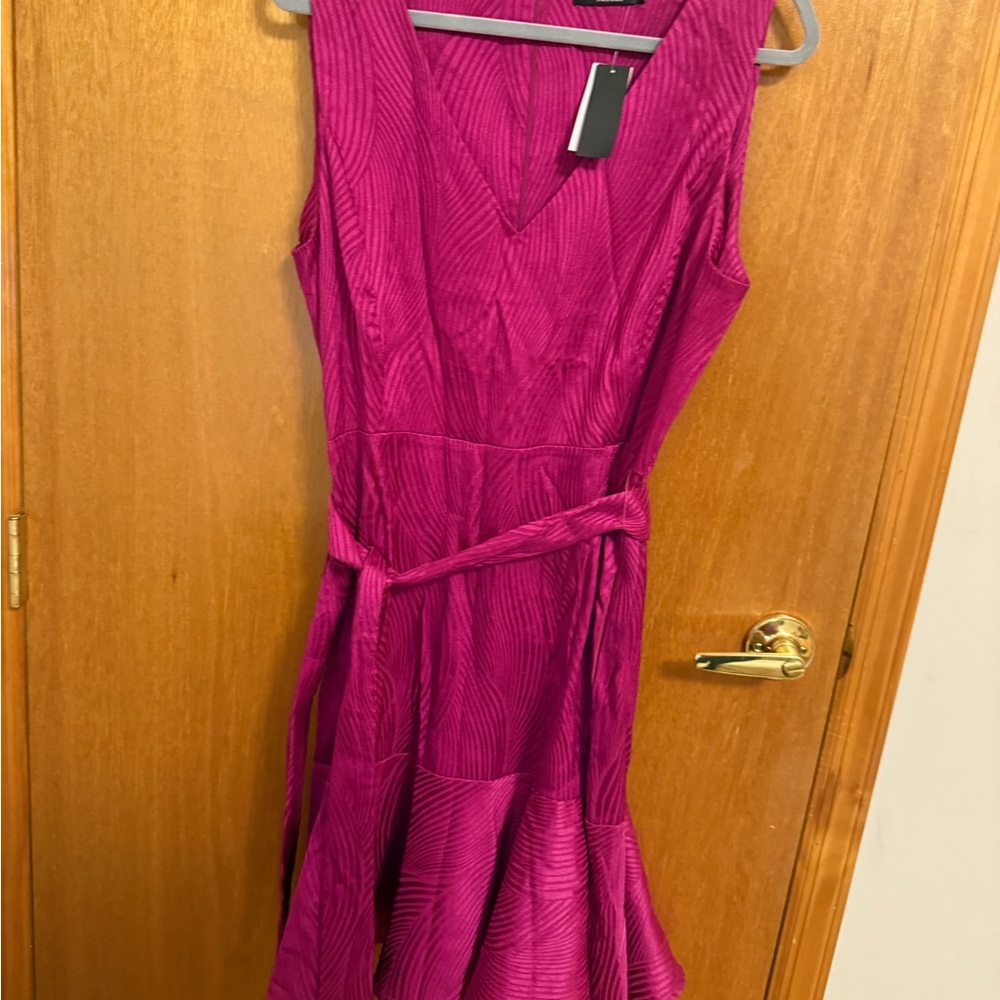 Natori Scroll Jacquard Ruffle Dress / Vibrant Pink Mini Dress - Picture 5 of 8